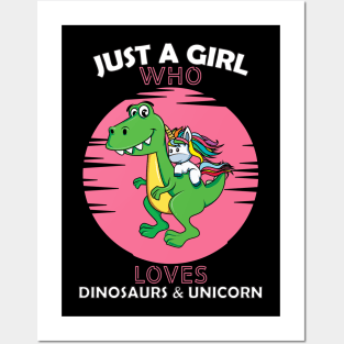 Just a Girl Who Loves dinosaurs and Unicorn Posters and Art